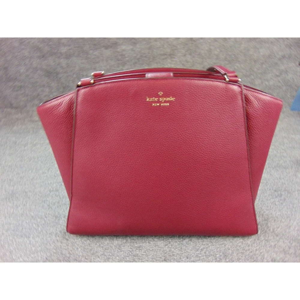 Kate Spade Tote Burgundy Red Pebbled Leather Satchel Bag with Pouch Shoulder Bag